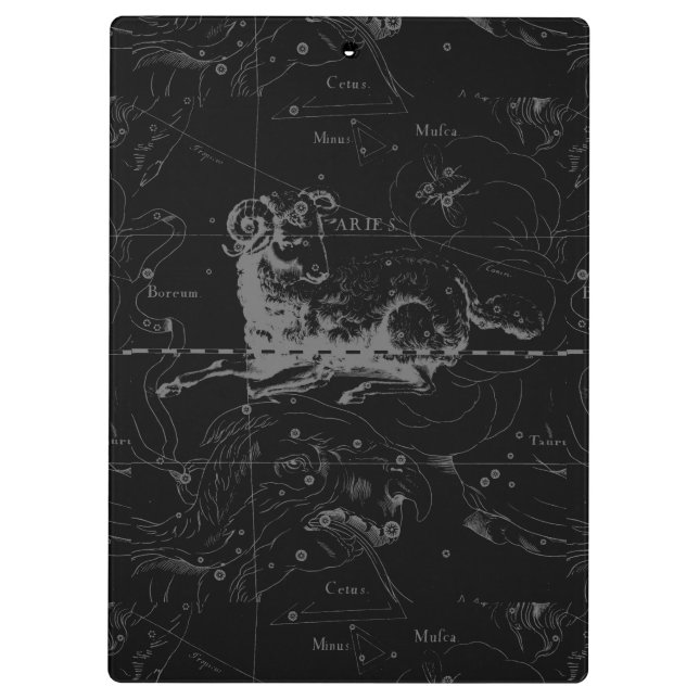 Aries Constellation Hevelius Vintage on Black Clipboard (Back)