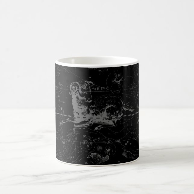 Aries Constellation Hevelius Vintage on Black Coffee Mug (Center)
