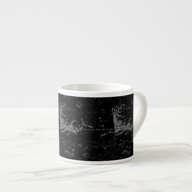Aries Constellation Hevelius Vintage on Black Espresso Cup (Front Right)