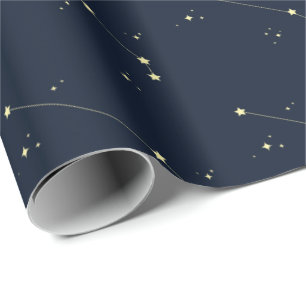 Aries Constellation Stars Dark Navy Blue Seamless Wrapping Paper