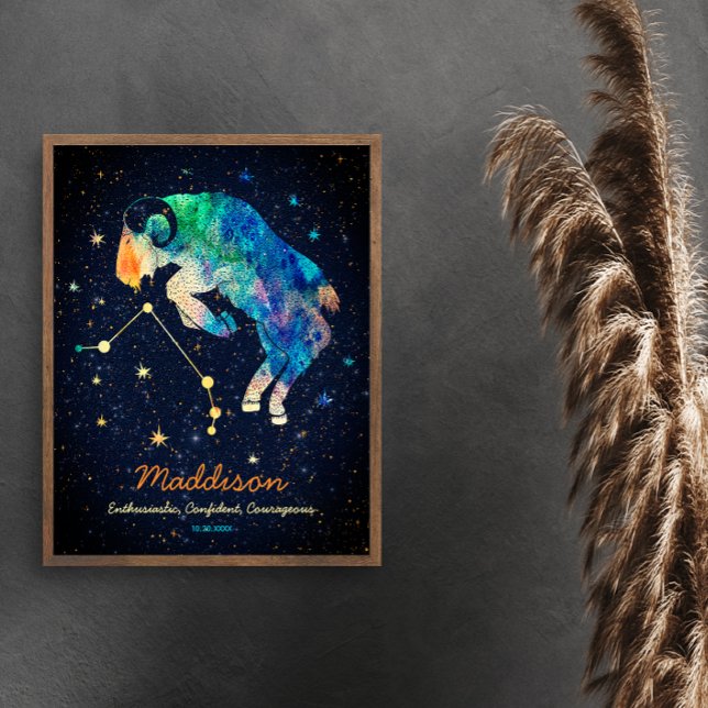 Aries Constellation Zodiac Watercolor Stars Galaxy Poster (Creator Uploaded)