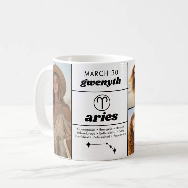 Aries Custom Birthday Zodiac - 5 Photo Collage Coffee Mug (Front Left)