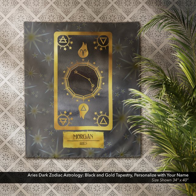 Aries Dark Zodiac Astrology: Black Gold Name Tapestry (Aries Dark Zodiac Astrology: Black and Gold Tapestry, Personalized with Your Name.)