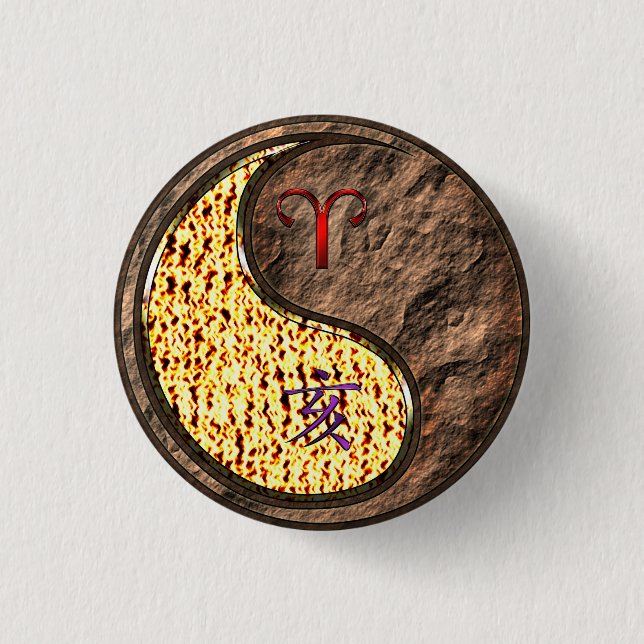 Aries & Earth Boar 3 Cm Round Badge (Front)