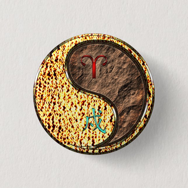 Aries & Earth Dog 3 Cm Round Badge (Front)