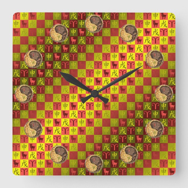 Aries & Earth Monkey Square Wall Clock (Front)