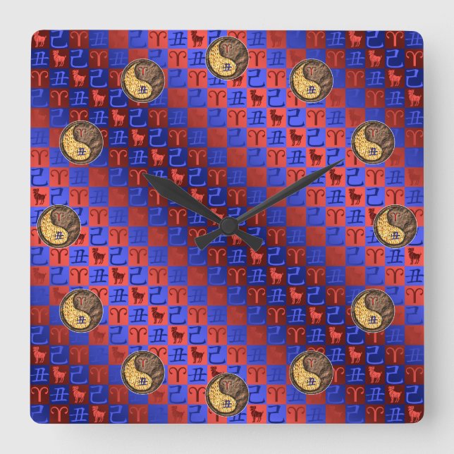 Aries & Earth Ox Square Wall Clock (Front)