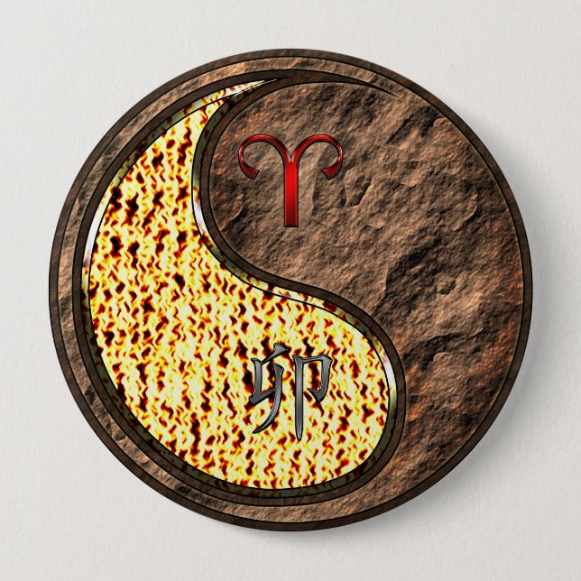 Aries & Earth Rabbit 10 Cm Round Badge (Front)