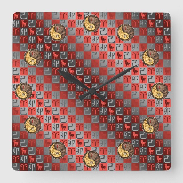 Aries & Earth Rabbit Square Wall Clock (Front)