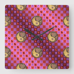 Aries & Earth Rooster Square Wall Clock