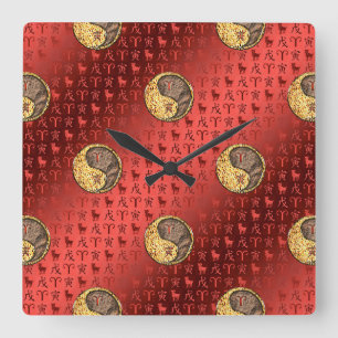 Aries & Earth Tiger Square Wall Clock