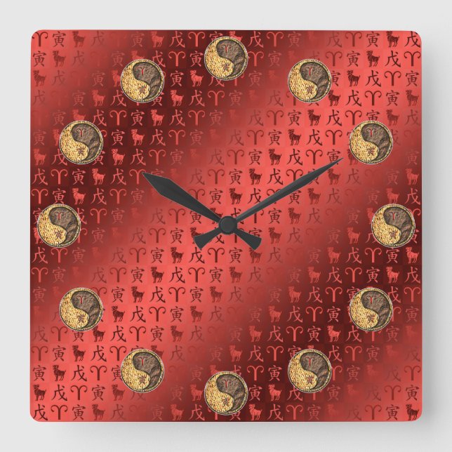 Aries & Earth Tiger Square Wall Clock (Front)