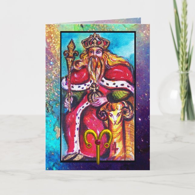 ARIES,EMPEROR TAROT ASTROLOGY ZODIAC BIRTHDAY CARD (Front)