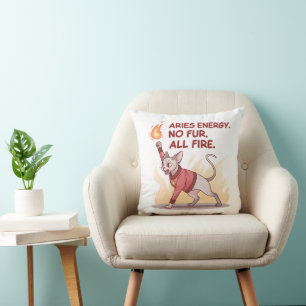 Aries Energy Sphynx Cat No Fur All Fire Art Cushion