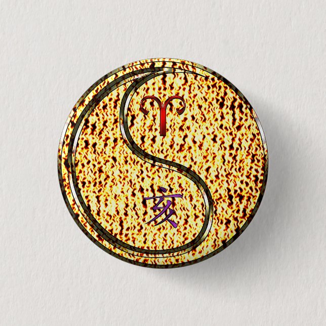 Aries & Fire Boar 3 Cm Round Badge (Front)