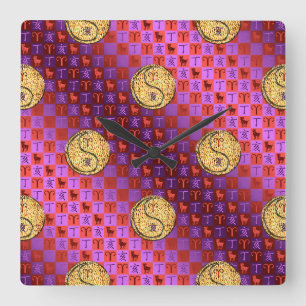 Aries & Fire Boar Square Wall Clock
