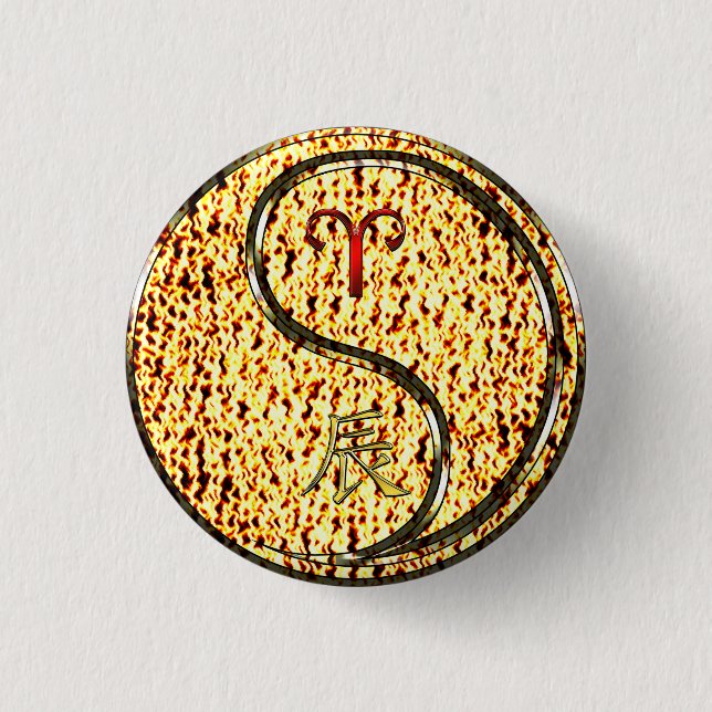 Aries & Fire Dragon 3 Cm Round Badge (Front)