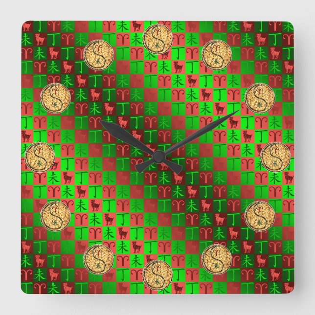 Aries & Fire Goat Square Wall Clock (Front)