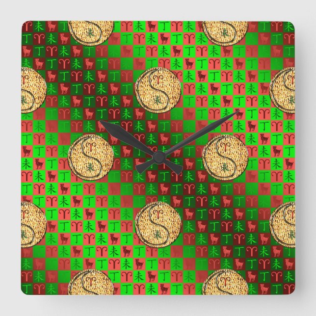 Aries & Fire Goat Square Wall Clock (Front)