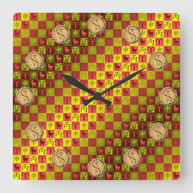 Aries & Fire Monkey Square Wall Clock (Front)