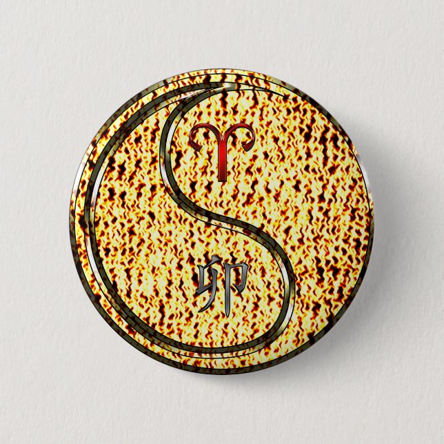 Aries & Fire Rabbit 6 Cm Round Badge (Front)