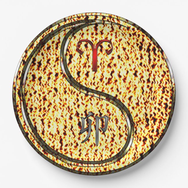Aries & Fire Rabbit Paper Plate (Front)