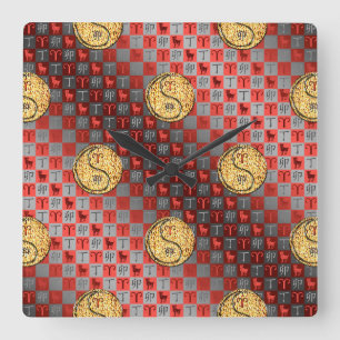 Aries & Fire Rabbit Square Wall Clock