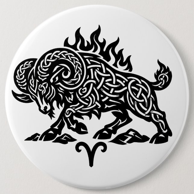 Aries Fire‑Ram – Celtic Haunted Ink Zodiac 6 Cm Round Badge (Front)