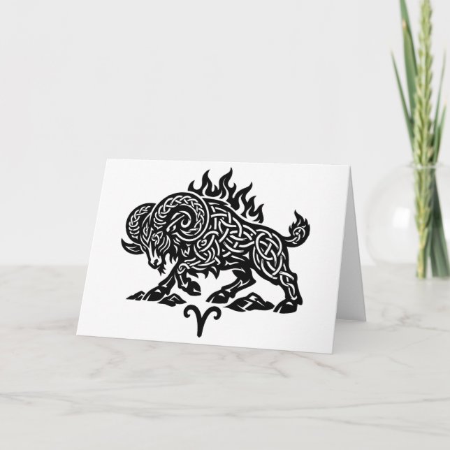 Aries Fire‑Ram – Celtic Haunted Ink Zodiac Card (Front)
