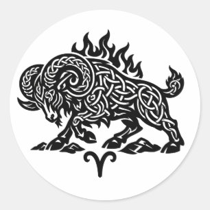 Aries Fire‑Ram – Celtic Haunted Ink Zodiac Classic Round Sticker