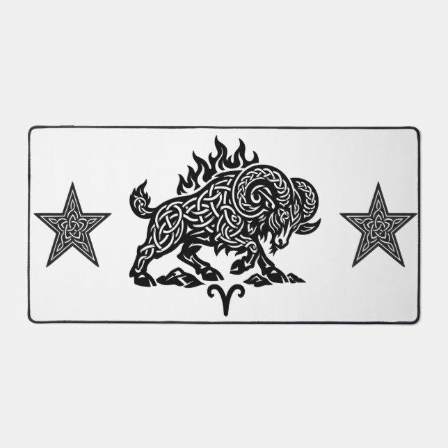 Aries Fire‑Ram – Celtic Haunted Ink Zodiac Desk Mat (Front)