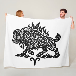 Aries Fire‑Ram – Celtic Haunted Ink Zodiac Fleece Blanket