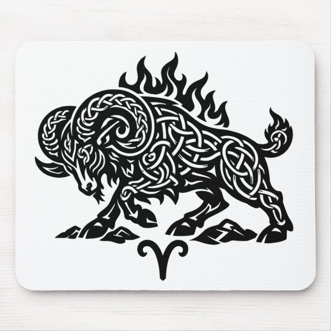 Aries Fire‑Ram – Celtic Haunted Ink Zodiac Mouse Mat (Front)