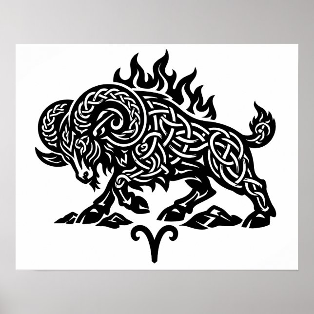 Aries Fire‑Ram – Celtic Haunted Ink Zodiac Poster (Front)