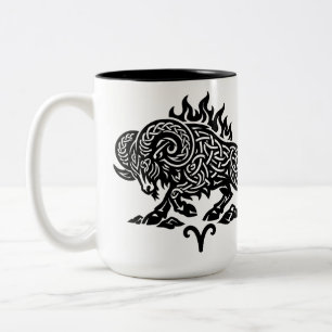 Aries Fire‑Ram – Celtic Haunted Ink Zodiac Two-Tone Coffee Mug