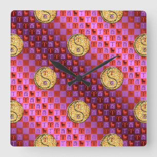 Aries & Fire Rooster Square Wall Clock
