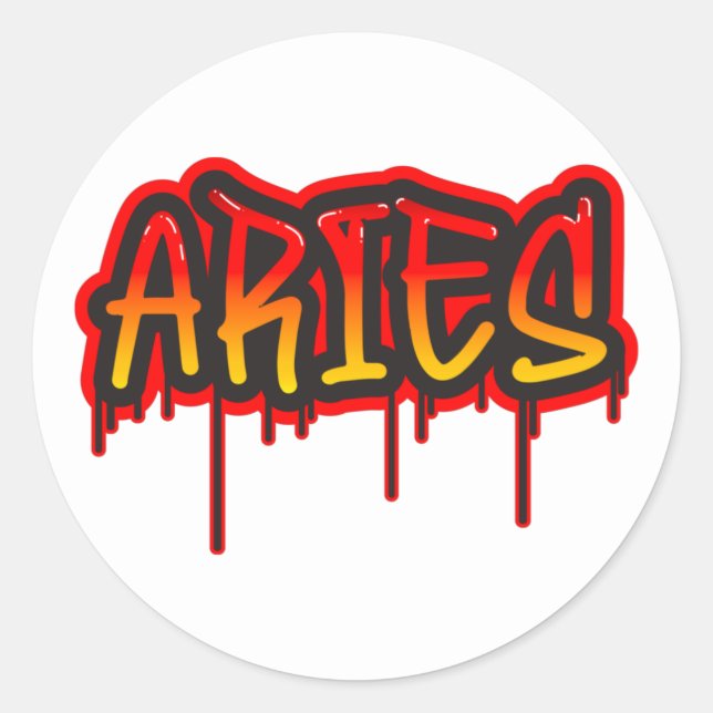 ARIES Fire Sign Dripping Word Art Spray Paint Classic Round Sticker (Front)