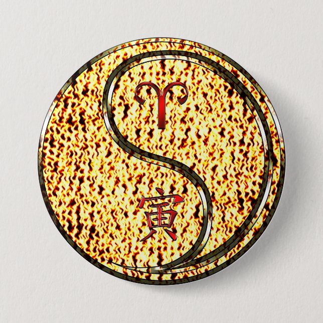 Aries & Fire Tiger 7.5 Cm Round Badge (Front)