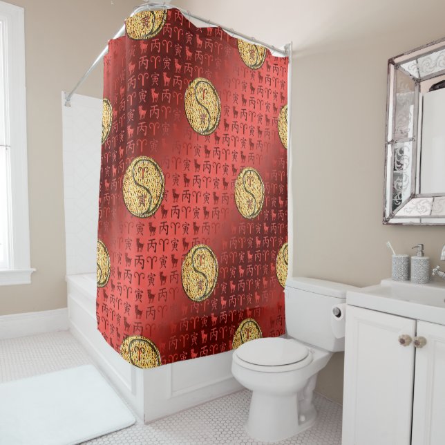 Aries & Fire Tiger Shower Curtain (In Situ)