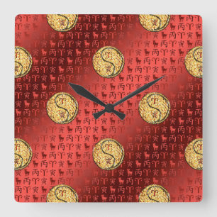 Aries & Fire Tiger Square Wall Clock