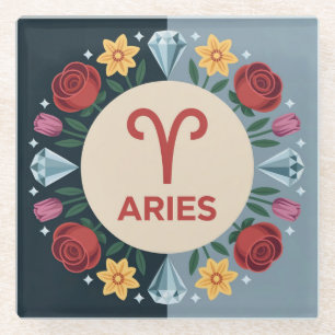 Aries Flowers Square Glass Coaster