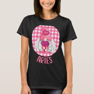 Aries Garden Gnome Zodiac Birthday Gingham Cute Co T-Shirt