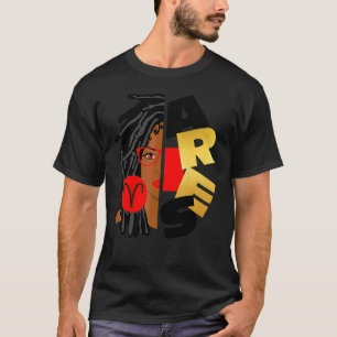 Aries Girl Afro Locs Girl Zodiac Signs Birthday T-Shirt