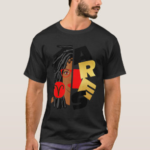 Aries Girl Afro Locs Girl Zodiac Signs Birthday T-Shirt