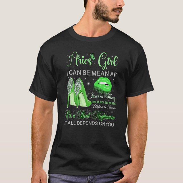 Aries Girl Birthday High Heels Dripping Lips Butte T-Shirt (Front)