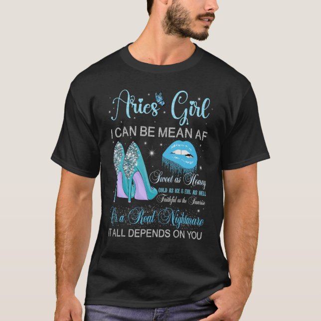 Aries Girl Birthday High Heels Dripping Lips Butte T-Shirt (Front)