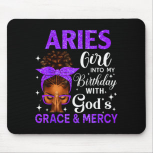 Aries Girl Stepping Birthday Black Women Afro Chri Mouse Mat