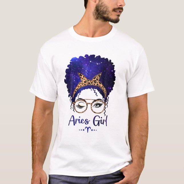 Aries Girl Zodiac Astrology Star Sign Leopard Head T-Shirt (Front)