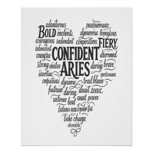 Aries Glossy Landscape Poster   Zodiac Word Cloud 