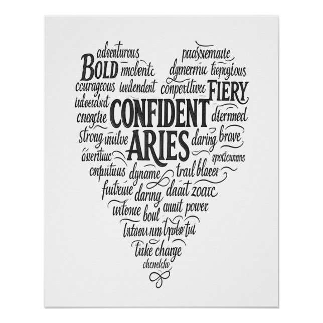 Aries Glossy Landscape Poster | Zodiac Word Cloud  (Front)